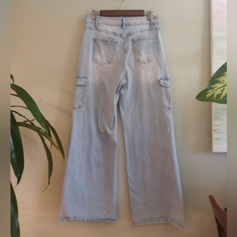 YMI High Rise Skater Wide Leg Cargo Lightwash Comfy Casual Loose Fit Jean - Picture 6 of 7